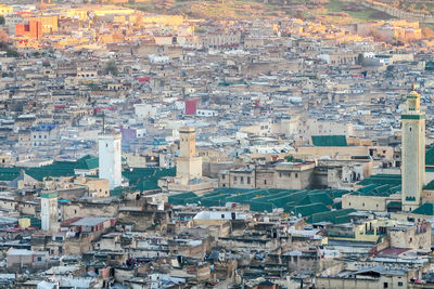 High angle view of buildings in city