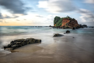 Scenic view of sea against cloudy sky