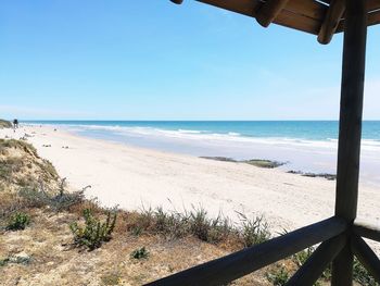 Scenic view of beach against clear sky