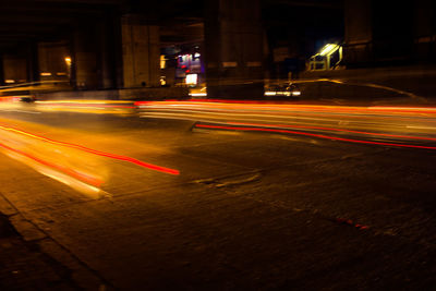 Light trails on road at night