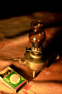 High angle view of old wine on table