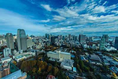 High angle view of cityscape against sky