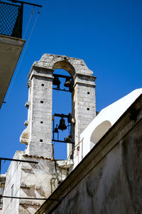 Low angle view of old building against clear blue sky