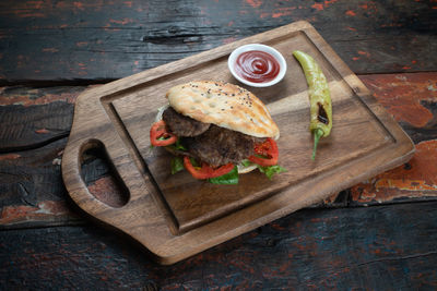 High angle view of food on cutting board