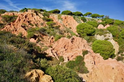 Rock formations on landscape against sky