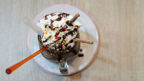 Close-up of ice cream on table