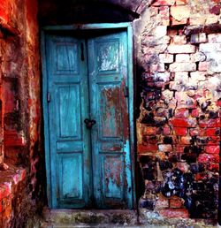 Closed door of house