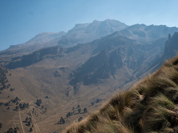 Scenic view of mountains against clear sky