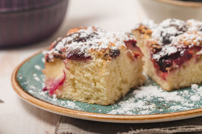 Close-up of cake in plate on table