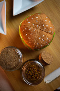 High angle view of food on table