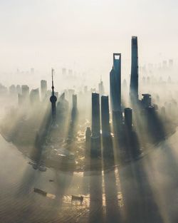 High angle view of buildings in city