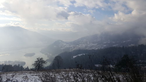 Scenic view of snowcapped mountains against sky