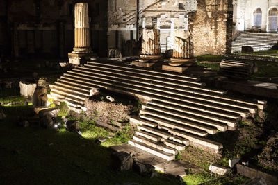 Night photo of the ruins of the imperial forums in the center of rome