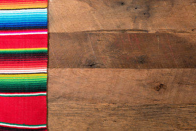 Directly above shot of serape on wooden table