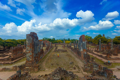 Panoramic view of old ruins against sky