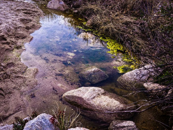 Reflection of rocks in water