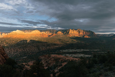 Sun setting on the eastern mountain in sedona arizona in january.