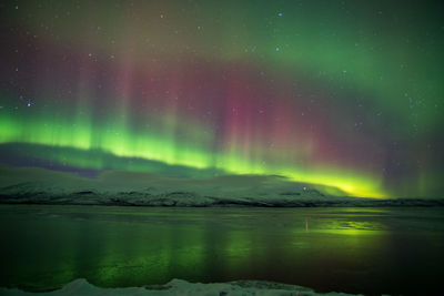 Scenic view of sea against sky at night