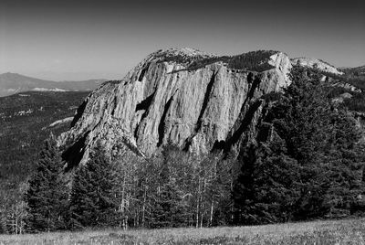 Panoramic view of mountains against clear sky