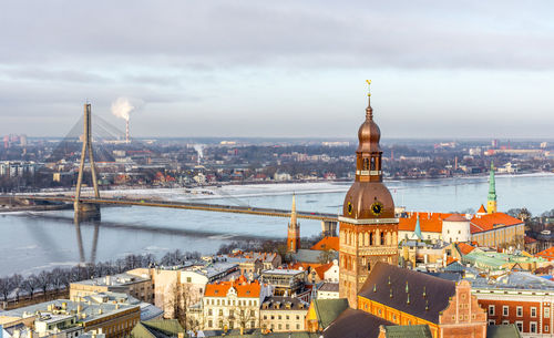 High angle view of buildings in city