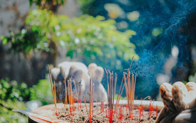 Incense sticks burning in temple