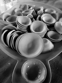 High angle view of bowls on table