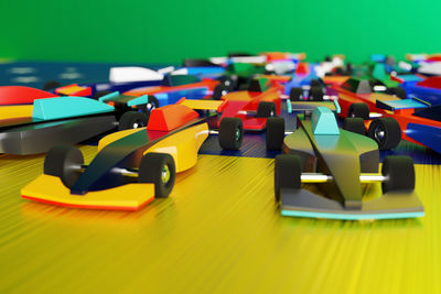 Close-up of toys on table