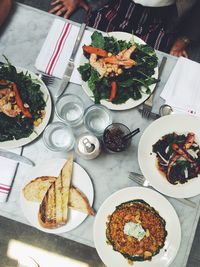 High angle view of food on table