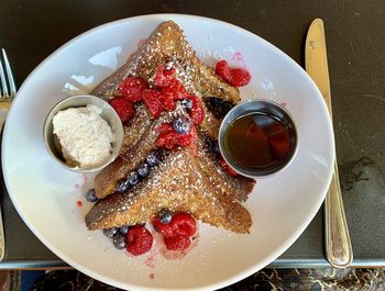 High angle view of breakfast served in plate