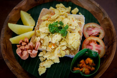 High angle view of food in bowl on table