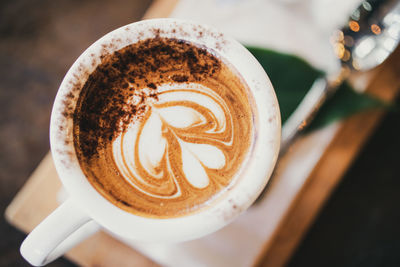 High angle close-up of coffee cup