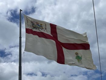 Low angle view of flag against sky