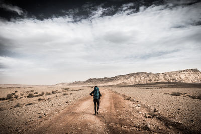 Rear view of man walking on land