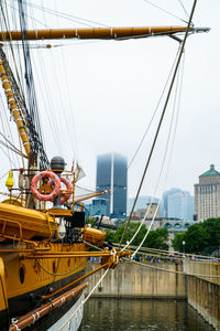 View of suspension bridge in city