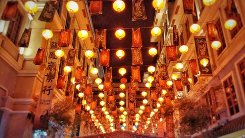 Low angle view of illuminated lanterns