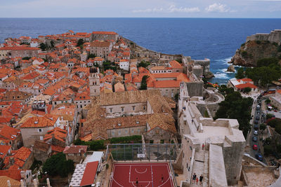 View from the city wall over the red roofs of dubrovnik, croatia. 