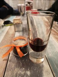 Close-up of beer in glass on table