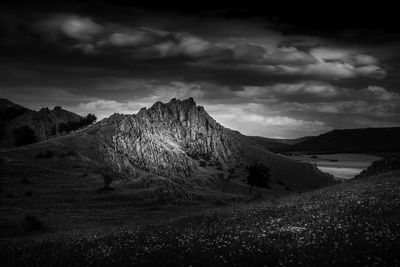 Scenic view of landscape against cloudy sky