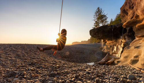 Panoramic view of a rock formations on beach