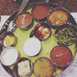 High angle view of food on table