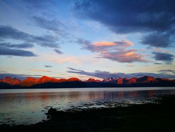 Scenic view of lake at sunset