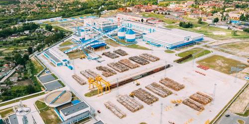 High angle view of buildings in city