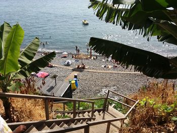 High angle view of beach by sea