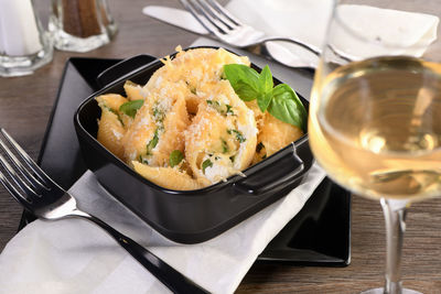 Close-up of food in plate on table