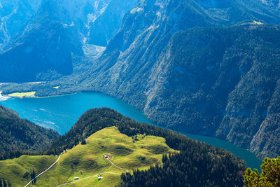 High angle view of land and mountains