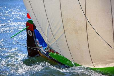 Low angle view of typical sailing ship in sea