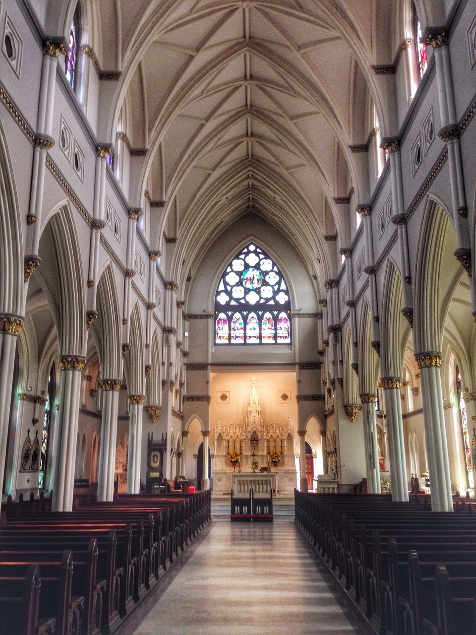 indoors, arch, place of worship, religion, architecture, church, built structure, spirituality, ceiling, corridor, interior, the way forward, pew, cathedral, in a row, architectural column, architectural feature, ornate