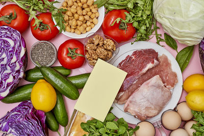 High angle view of food on table