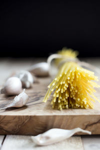 Spaghetti on the table with garlic
