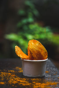 Close-up of orange on table